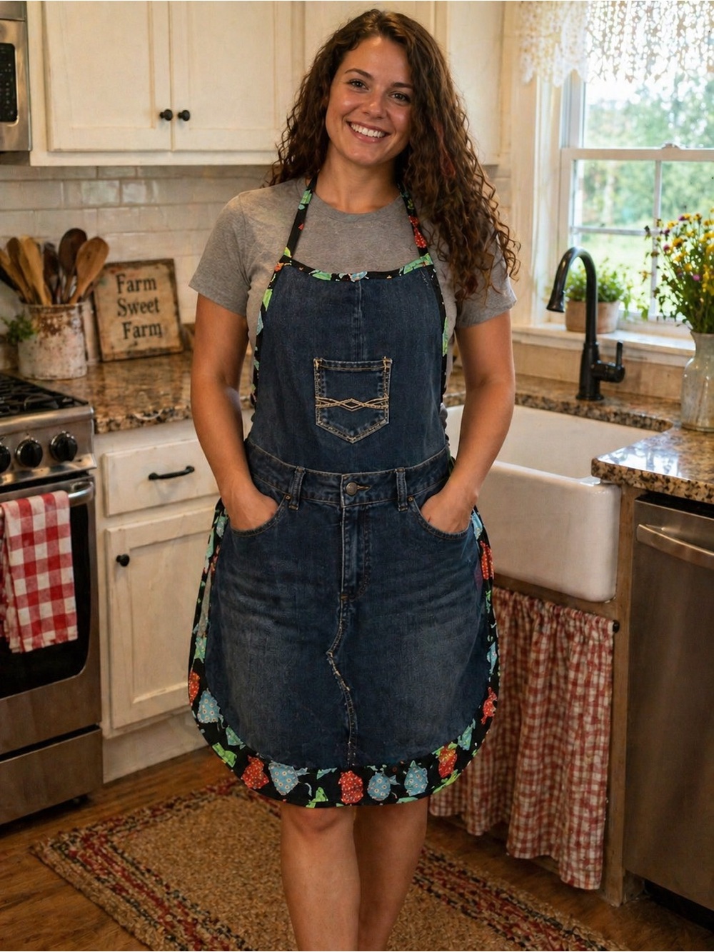 Colorful Floral denim Waist Apron